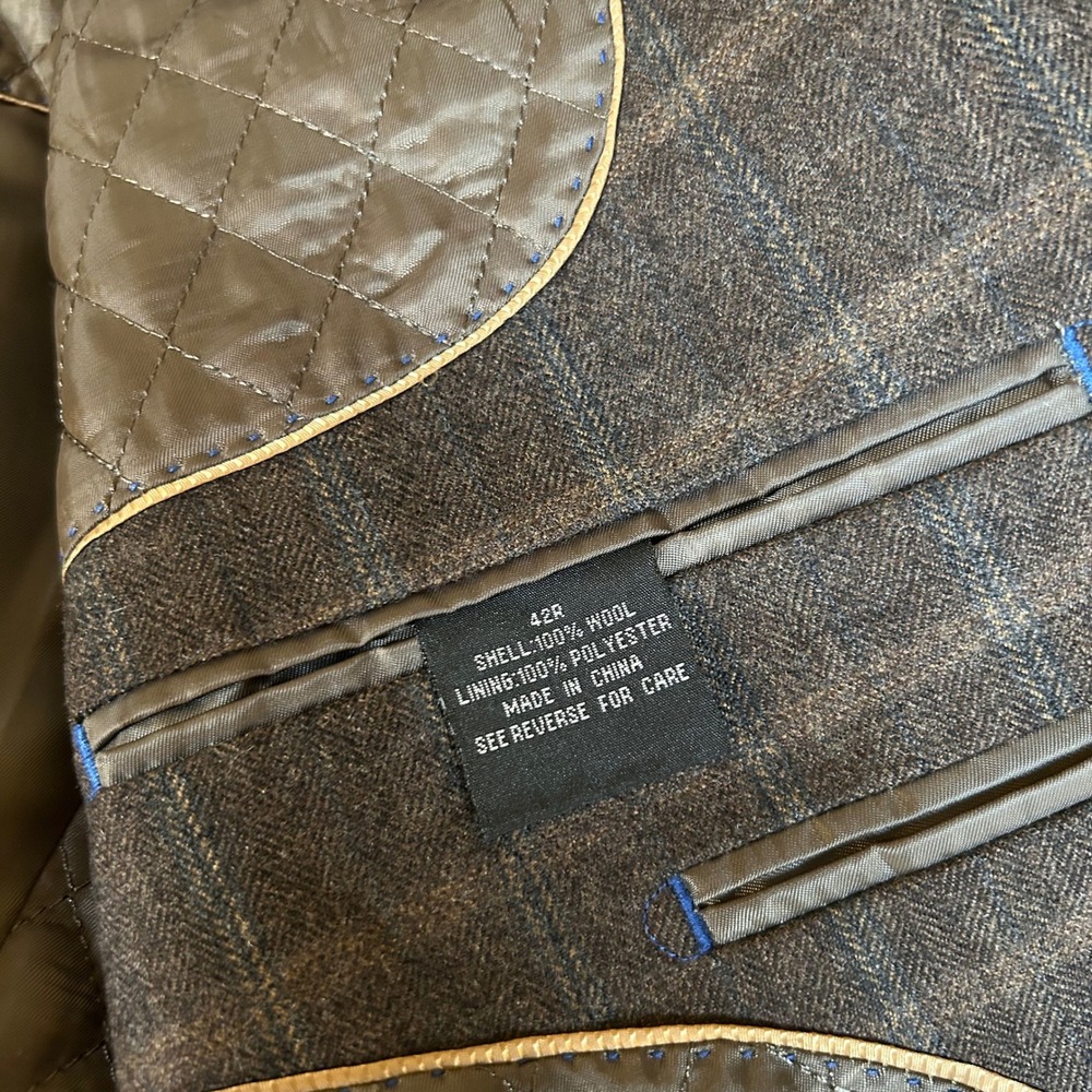 Bachrach Brown Plaid Two Button Blazer Business Casual Coat Jacket Mens 42R - Picture 4 of 15
